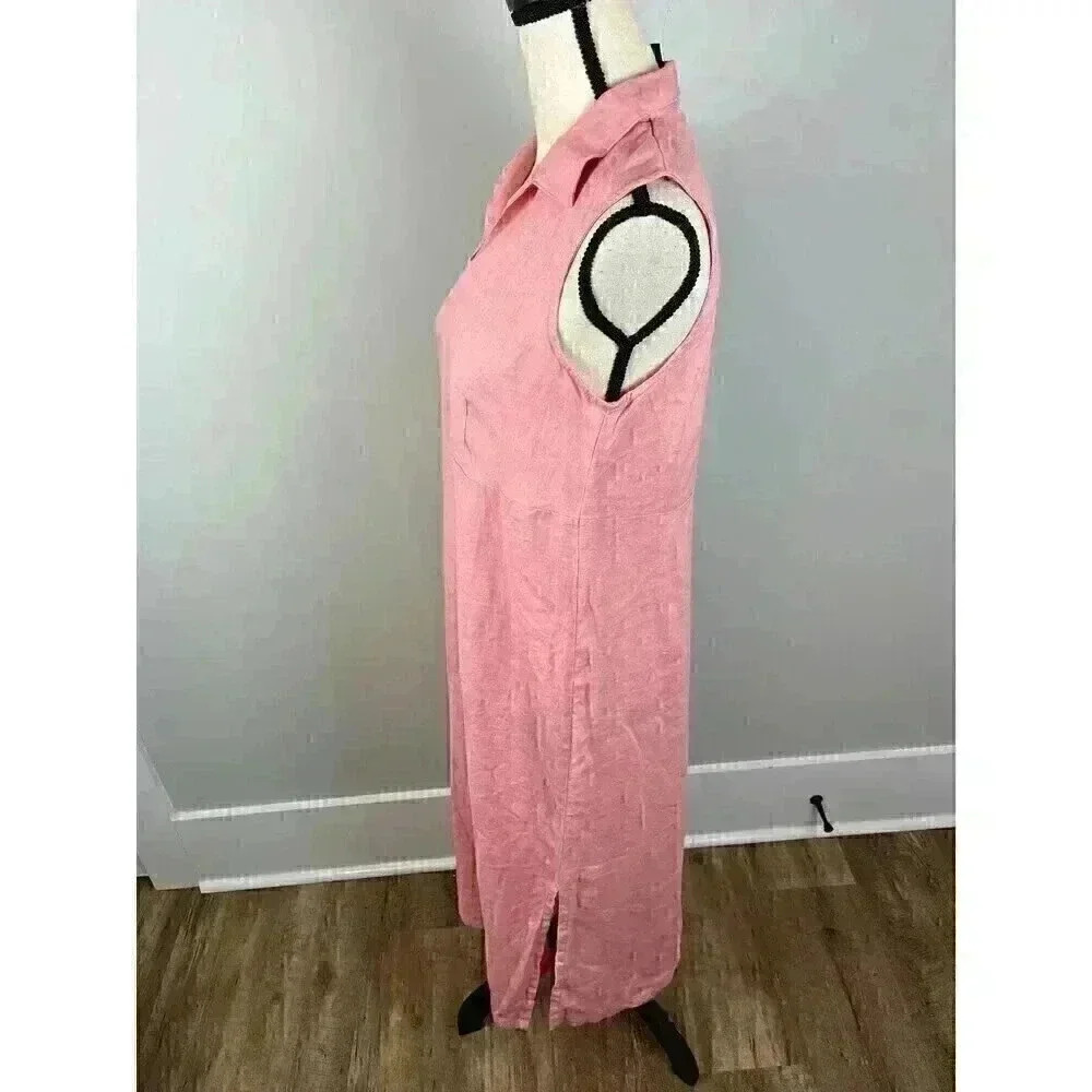 Herman Geist 100% Linen Maxi Dress 8P Collar Sleeveless Lagenlook Minimalist - Picture 4 of 9